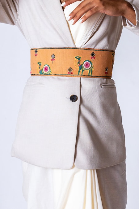 Krutiarts_Brown Embellished Candyman Camel Embroidered Belt- Single Pc _Online_at_Aza_Fashions