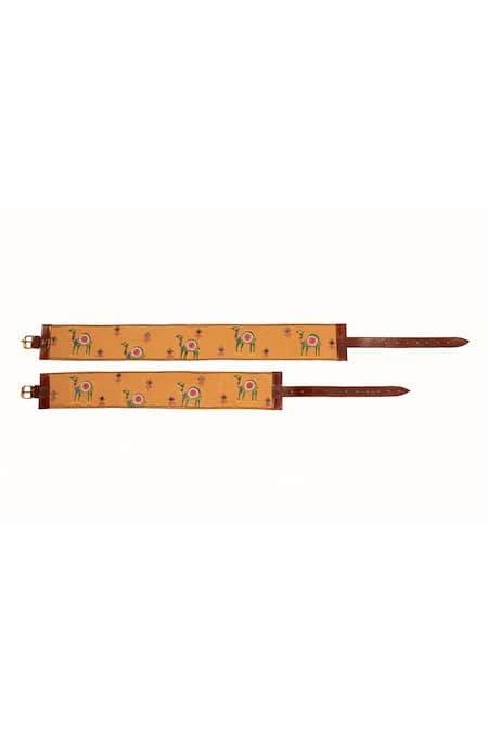 Krutiarts_Brown Embellished Candyman Camel Embroidered Belt- Single Pc _at_Aza_Fashions