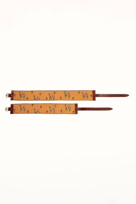 Krutiarts Brown Embellished Candyman Camel Thread Embroidered Belt- Single Pc at Aza Fashions Krutiarts_Brown Embellished Candyman Camel Thread Embroidered Belt- Single Pc _at_Aza_Fashions