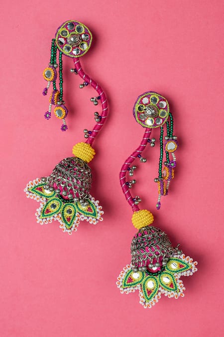 Krutiarts_Multi Color Embroidery Haaiissh Earrings _Online_at_Aza_Fashions