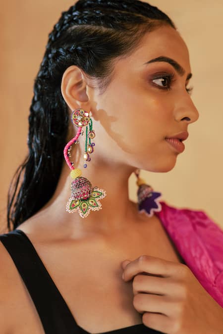 Buy_Krutiarts_Multi Color Embroidery Haaiissh Earrings _Online_at_Aza_Fashions