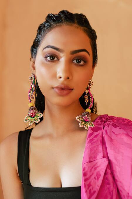 Krutiarts_Multi Color Embroidery Haaiissh Earrings _at_Aza_Fashions