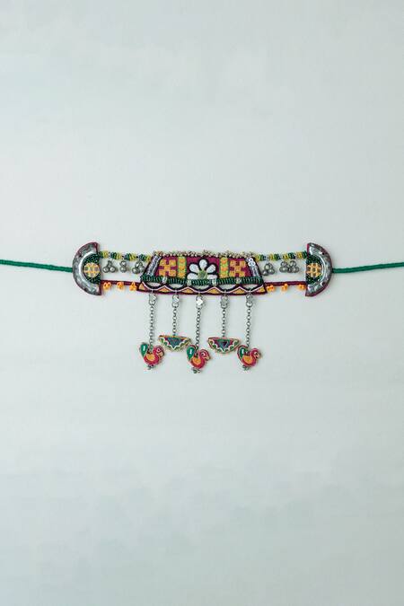 Krutiarts_Multi Color Chano Mano Embroidered Choker _Online_at_Aza_Fashions