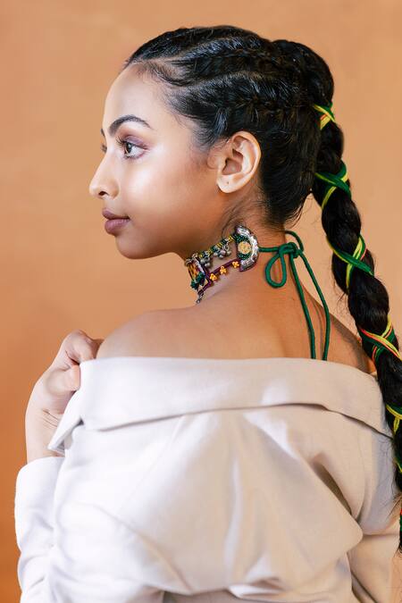 Shop_Krutiarts_Multi Color Chano Mano Embroidered Choker _Online_at_Aza_Fashions