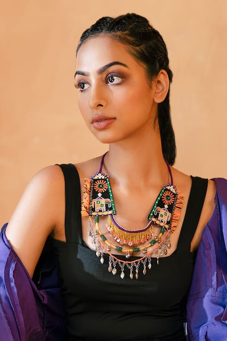 Buy_Krutiarts_Black Veto Tha Layered Boho Necklace _Online_at_Aza_Fashions