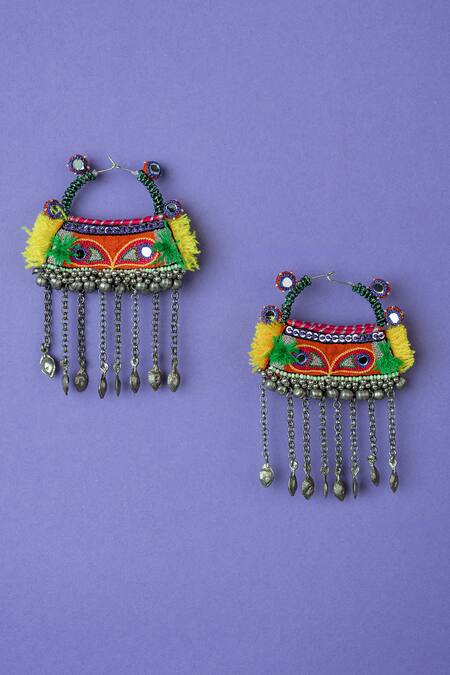 Krutiarts_Orange Embroidery Aapne Ketla Earrings _Online_at_Aza_Fashions