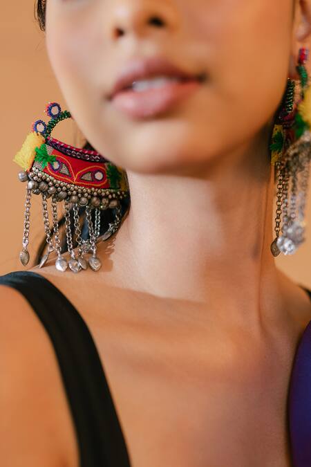 Buy_Krutiarts_Orange Embroidery Aapne Ketla Earrings _Online_at_Aza_Fashions