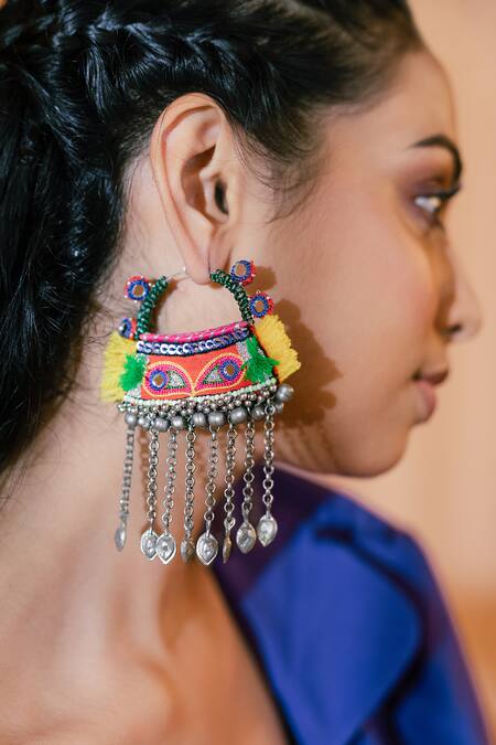 Shop_Krutiarts_Orange Embroidery Aapne Ketla Earrings _Online_at_Aza_Fashions