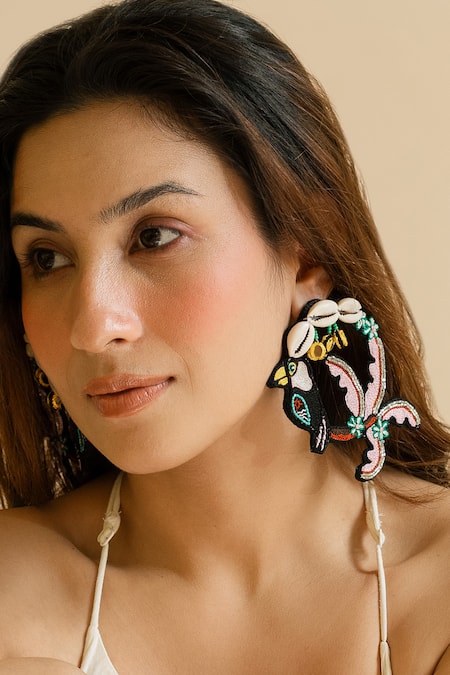 KrutiArts Black Embroidery Taharuu Earrings 