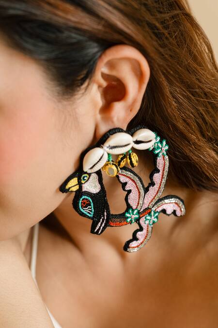 Krutiarts_Black Embroidery Taharuu Earrings _Online_at_Aza_Fashions