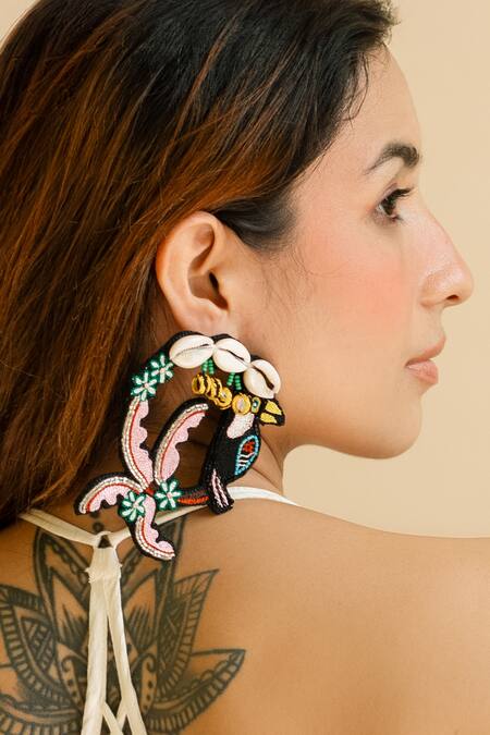 Buy_Krutiarts_Black Embroidery Taharuu Earrings _Online_at_Aza_Fashions