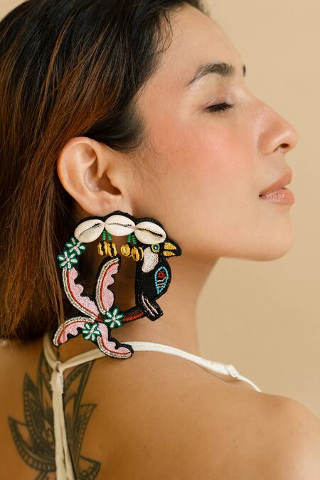 Shop_Krutiarts_Black Embroidery Taharuu Earrings _Online_at_Aza_Fashions