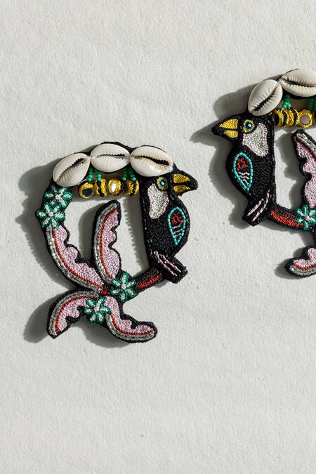 Krutiarts_Black Embroidery Taharuu Earrings _at_Aza_Fashions