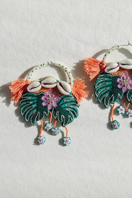 Krutiarts_Green Embroidery Le Morne Earrings _Online_at_Aza_Fashions