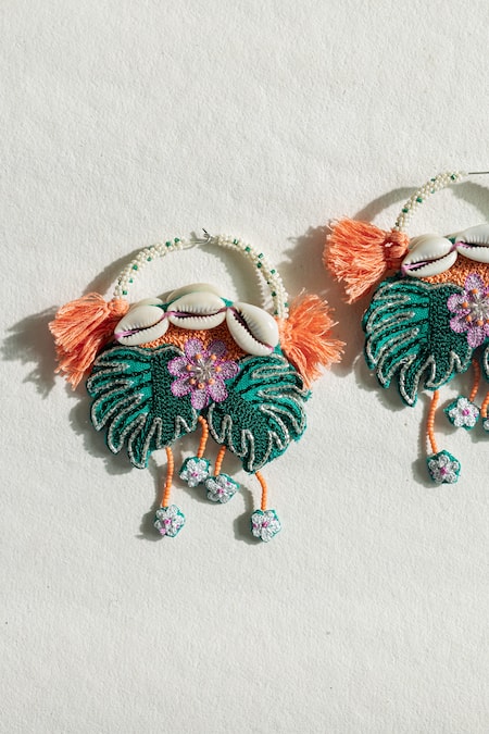 Shop_Krutiarts_Green Embroidery Le Morne Earrings _Online_at_Aza_Fashions