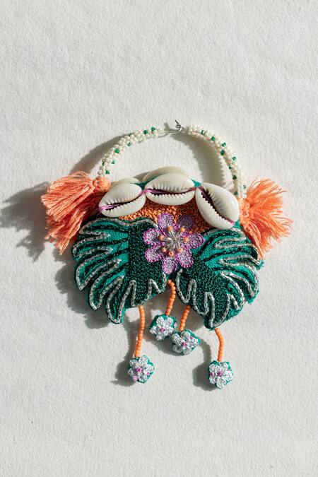 Shop Krutiarts Green Embroidery Le Morne Earrings Shop_Krutiarts_Green Embroidery Le Morne Earrings