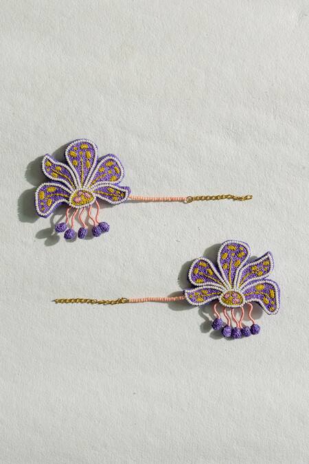 Buy_Krutiarts_Purple Embroidery, Beads Matira Ear Cuffs _Online_at_Aza_Fashions