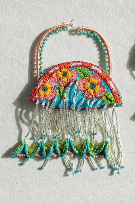 Krutiarts_Blue Embroidery, Cut Work Tulum Earrings _Online_at_Aza_Fashions
