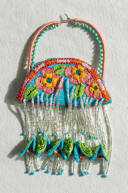 Buy_Krutiarts_Blue Embroidery, Cut Work Tulum Earrings _Online_at_Aza_Fashions