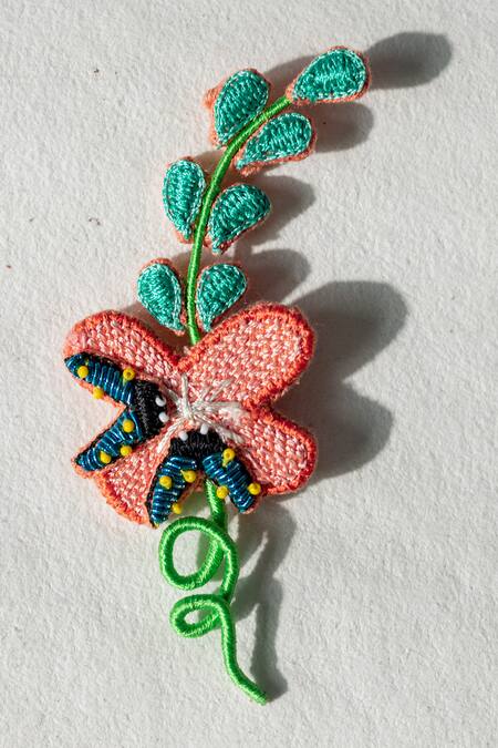 Krutiarts_Peach Embroidery Tahiti Ear Cuffs _Online_at_Aza_Fashions