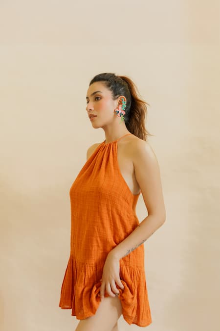 Buy_Krutiarts_Peach Embroidery Tahiti Ear Cuffs _Online_at_Aza_Fashions