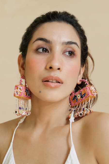 KrutiArts Maldives Cuboid Embroidered Earrings 