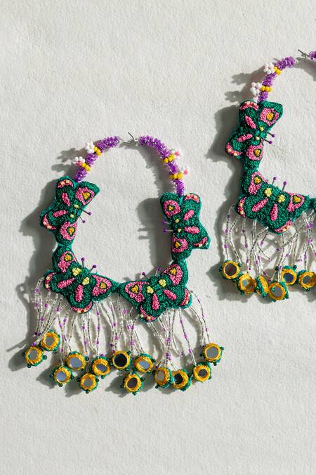 Krutiarts_Green Embroidery Navagio Hoops _Online_at_Aza_Fashions