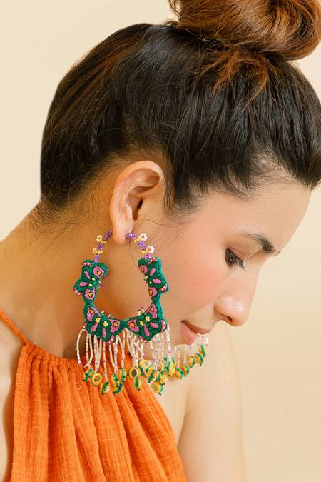 Shop_Krutiarts_Green Embroidery Navagio Hoops _Online_at_Aza_Fashions