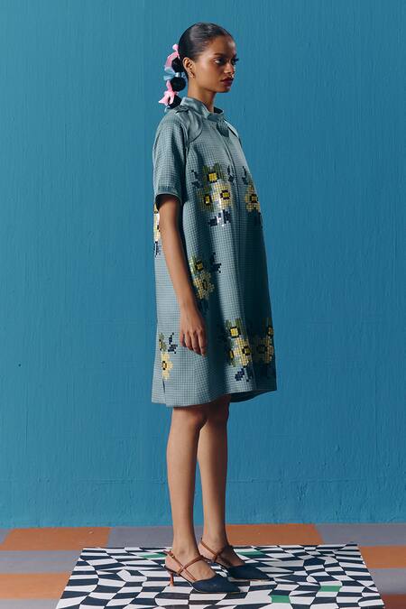 Buy Pooja Rajgarhia Gupta Blue Silk Satin Sequins Collared Starlet Sky Jacket Dress Online at Aza Fashions Buy_Pooja Rajgarhia Gupta_Blue Silk Satin Sequins Collared Starlet Sky Jacket Dress _Online_at_Aza_Fashions