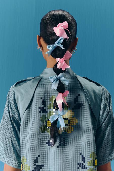 Pooja Rajgarhia Gupta Blue Silk Satin Sequins Collared Starlet Sky Jacket Dress at Aza Fashions Pooja Rajgarhia Gupta_Blue Silk Satin Sequins Collared Starlet Sky Jacket Dress _at_Aza_Fashions