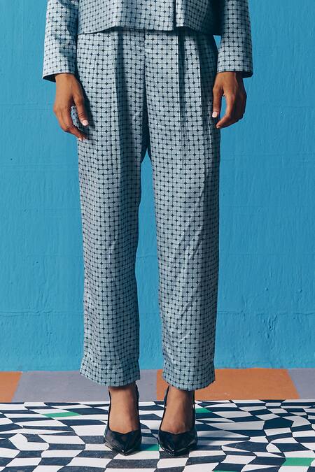 Pooja Rajgarhia Gupta Blue Silk Satin Embroidery, Sequins Sky Diamond Blazer And Pant Set Online at Aza Fashions Pooja Rajgarhia Gupta_Blue Silk Satin Embroidery, Sequins Sky Diamond Blazer And Pant Set _Online_at_Aza_Fashions