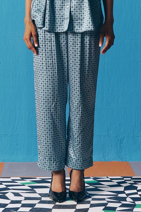 Buy Pooja Rajgarhia Gupta Blue Silk Satin Sequins Mandarin Collar Sky Diamond Pattern Top And Pant Set Online at Aza Fashions Buy_Pooja Rajgarhia Gupta_Blue Silk Satin Sequins Mandarin Collar Sky Diamond Pattern Top And Pant Set _Online_at_Aza_Fashions