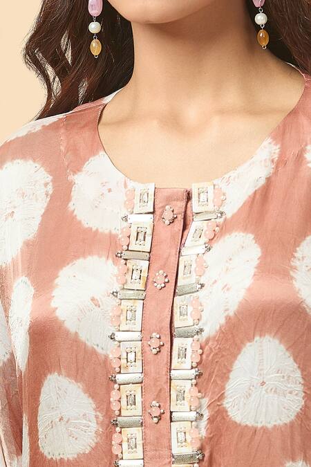 Divya Kanakia Orange Modal, Satin Beads, Sequins Round Neck Bandhej Woven Kurta And Pant Set Online at Aza Fashions Divya Kanakia_Orange Modal, Satin Beads, Sequins Round Neck Bandhej Woven Kurta And Pant Set _Online_at_Aza_Fashions