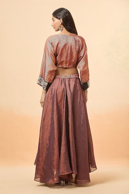 Divya Kanakia Resham Embroidered Crop Top & Lehenga Set 