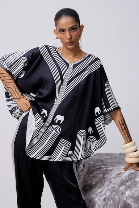 Kamaali Pret Gaja Elephant Print Oversized Top 