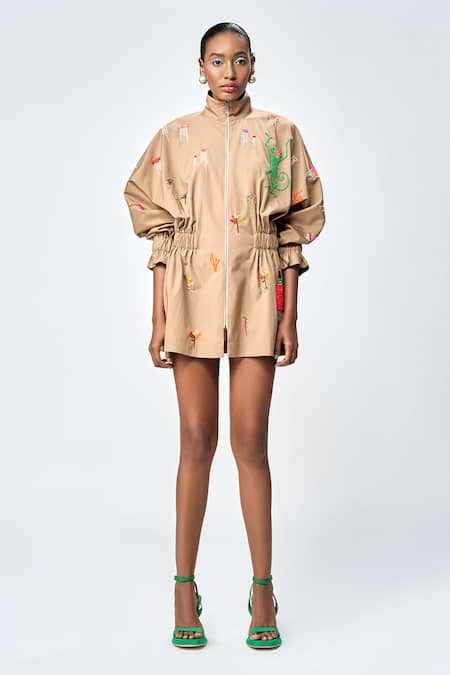 Shahin Mannan Funky Monkey Embroidered Jacket Dress 