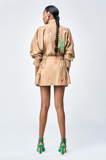 Shahin Mannan Funky Monkey Embroidered Jacket Dress 