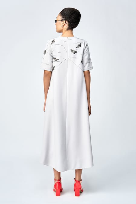 Shahin Mannan Fuzzy Butterfly Hand Embroidered Shift Dress 
