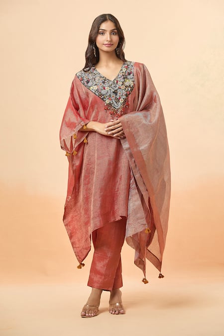 Divya Kanakia Resham Embroidered Kaftan & Pant Set 