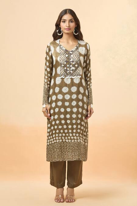 Divya Kanakia Green Modal, Satin Sequins, Beads Tie Dye Woven Kurta And Pant Set Online at Aza Fashions Divya Kanakia_Green Modal, Satin Sequins, Beads Tie Dye Woven Kurta And Pant Set _Online_at_Aza_Fashions