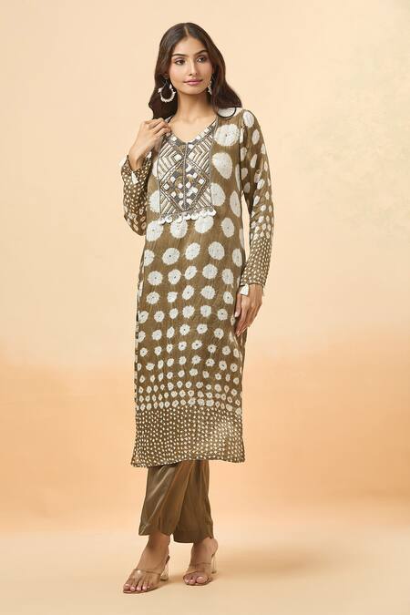 Buy Divya Kanakia Green Modal, Satin Sequins, Beads Tie Dye Woven Kurta And Pant Set Online at Aza Fashions Buy_Divya Kanakia_Green Modal, Satin Sequins, Beads Tie Dye Woven Kurta And Pant Set _Online_at_Aza_Fashions