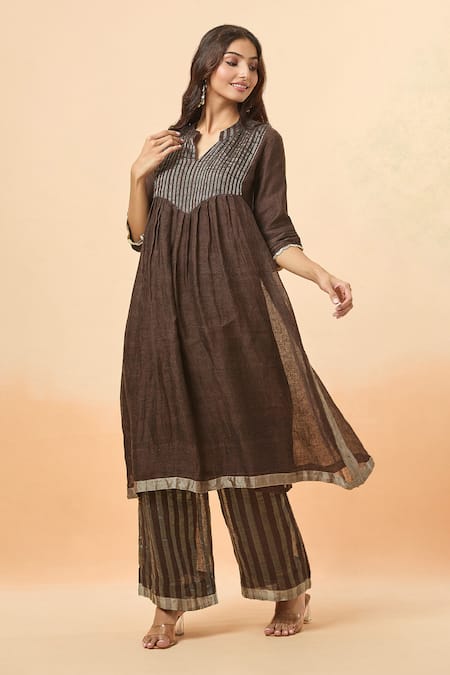 Divya Kanakia Stripe Woven Kurta & Flared Pant Set 