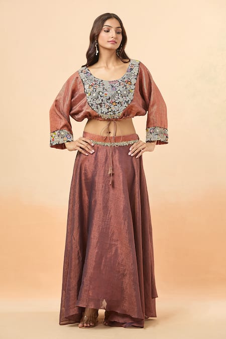 Divya Kanakia Resham Embroidered Crop Top & Lehenga Set 