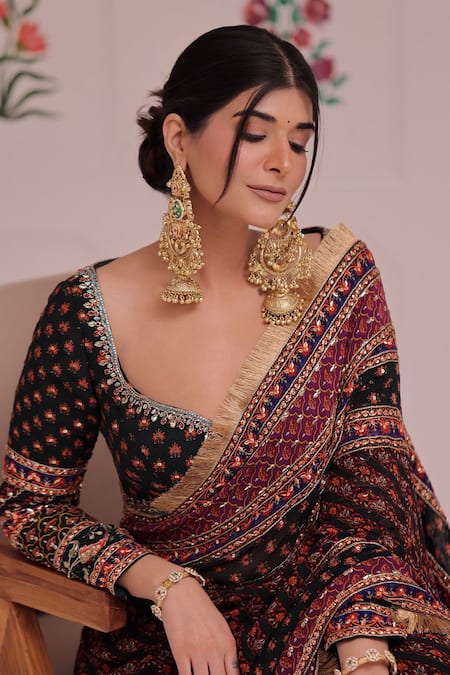 Shop_Irrau By Samir Mantri_Multi Color Georgette Beads, Cut Work Panchali Floral Print Saree _Online_at_Aza_Fashions