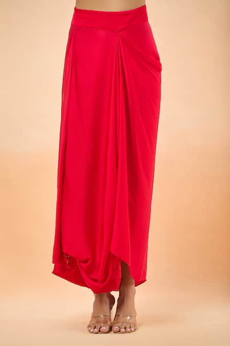 Divya Kanakia_Red Modal, Satin, Silk Zari, Beads, Zardozi Embroidered Kaftan And Dhoti Skirt Set _at_Aza_Fashions