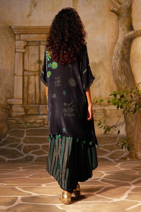 Basil Leaf Floral Print Asymmetric Kurta With Flared Pant 