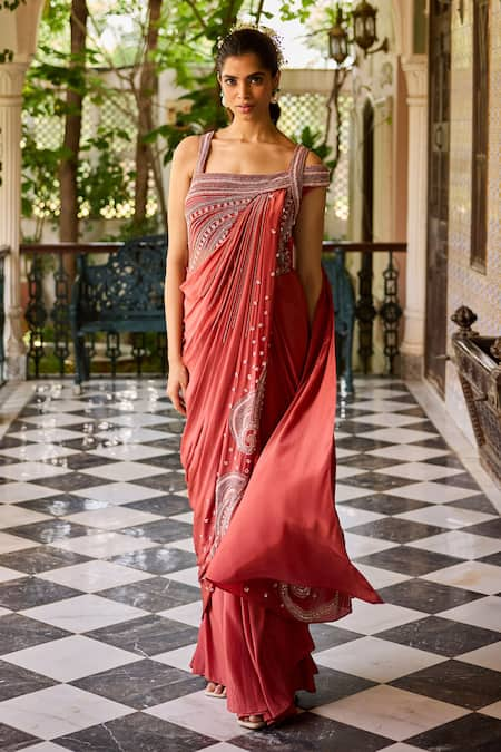 Label RSD Paisley Hand Embroidered Saree Gown 