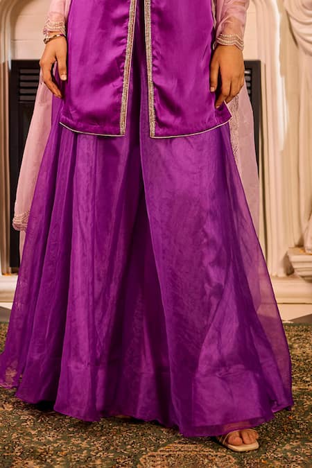 Label Rsd Purple Satin, Georgette, Organza Beads, Embroidery Front Slit Kurta Sharara Set Online at Aza Fashions Label Rsd_Purple Satin, Georgette, Organza Beads, Embroidery Front Slit Kurta Sharara Set_Online_at_Aza_Fashions