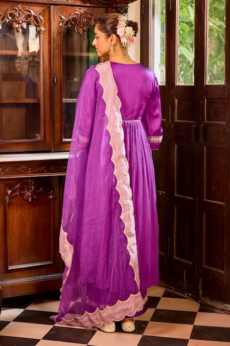 Shop Label Rsd Purple Satin, Georgette, Organza, Cotton Beads, Hand Anarkali Palazzo Set at Aza Fashions Shop_Label Rsd_Purple Satin, Georgette, Organza, Cotton Beads, Hand Anarkali Palazzo Set_at_Aza_Fashions