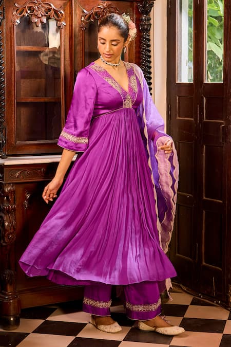 Buy Label Rsd Purple Satin, Georgette, Organza, Cotton Beads, Hand Anarkali Palazzo Set Online at Aza Fashions Buy_Label Rsd_Purple Satin, Georgette, Organza, Cotton Beads, Hand Anarkali Palazzo Set_Online_at_Aza_Fashions